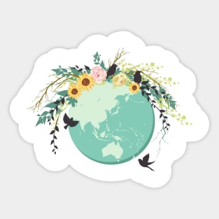 Cute Earth Day Floral Globe Sticker